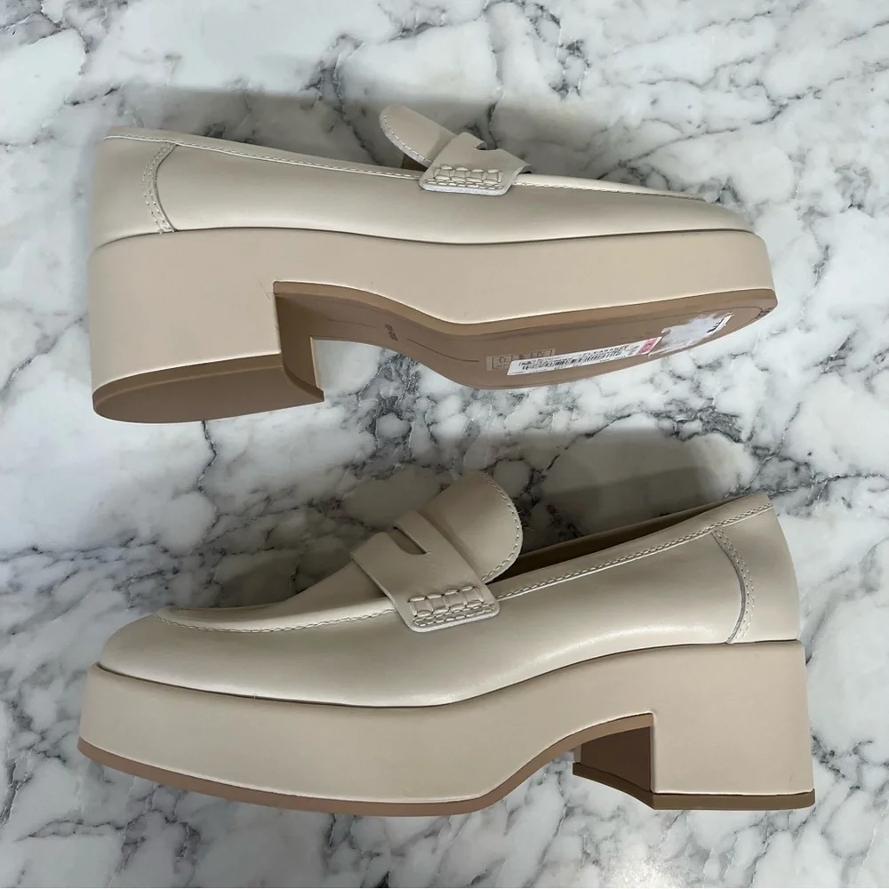 Dolce Vita Yanni Platform Penny Loafers Ivory Leather Women’s Size 10